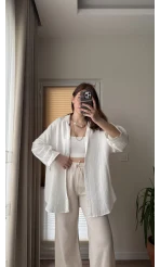 Balon Kol Müslin Gömlek - Beyaz - 2012