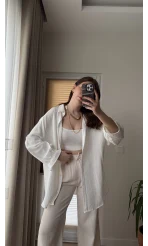 Balon Kol Müslin Gömlek - Beyaz - 2012