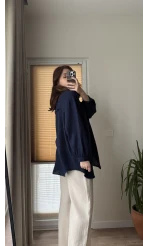 Balon Kol Müslin Gömlek - Lacivert - 2012