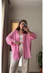 Balon Kol Müslin Gömlek - Pembe - 2012