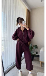 Barle Oys Kumaş Hırkalı Eşofman Takımı Bordo