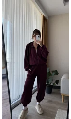 Barle Oys Kumaş Hırkalı Eşofman Takımı Bordo