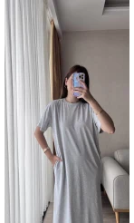 Basic Cepli Gri Modal Elbise