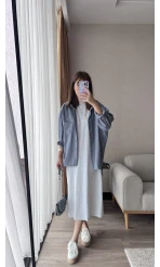 Basic Cepli Gri Modal Elbise