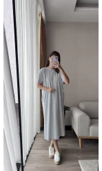 Basic Cepli Gri Modal Elbise