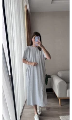 Basic Cepli Gri Modal Elbise