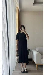 Basic Cepli Siyah Modal Elbise