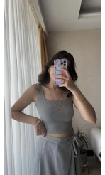 Basic Fitili Gri Crop