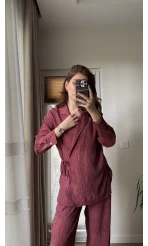 Baskılı Gömlek Pantolon Takım Bordo (KOD: 51101)