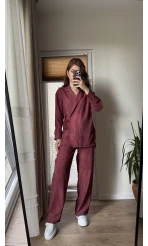 Baskılı Gömlek Pantolon Takım Bordo (KOD: 51101)