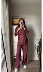 Baskılı Gömlek Pantolon Takım Bordo (KOD: 51101)