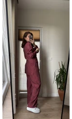 Baskılı Gömlek Pantolon Takım Bordo (KOD: 51101)