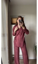 Baskılı Gömlek Pantolon Takım Bordo (KOD: 51101)
