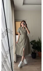 Beat Haki Düğmeli Elbise