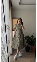 Beat Haki Düğmeli Elbise