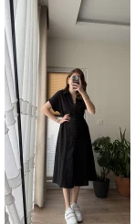 Beat Siyah Düğmeli Elbise