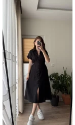 Beat Siyah Düğmeli Elbise