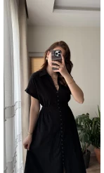 Beat Siyah Düğmeli Elbise