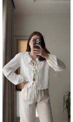 Bebe Yaka Çizgili Gömlek - Beyaz - 2048