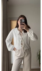 Bebe Yaka Çizgili Gömlek - Beyaz - 2048