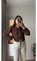 Bebe Yaka Çizgili Gömlek - Kahve - 2082