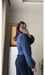 Bebe Yaka Çizgili Gömlek - Lacivert - 2082