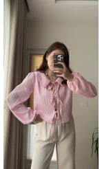 Bebe Yaka Çizgili Gömlek - Pembe - 2082