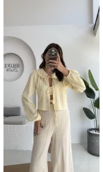 Bebe Yaka Çizgili Gömlek - Sarı - 2082