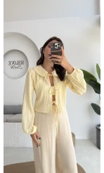 Bebe Yaka Çizgili Gömlek - Sarı - 2082