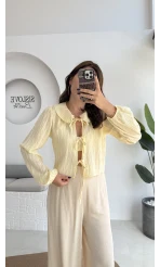 Bebe Yaka Çizgili Gömlek - Sarı - 2082