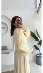 Bebe Yaka Çizgili Gömlek - Sarı - 2082