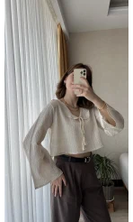 Bebe Yaka Gofre Krem Bluz