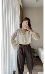 Bebe Yaka Gofre Krem Bluz