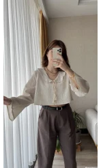 Bebe Yaka Gofre Krem Bluz