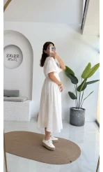 Becca Müslin Kumaş Elbise Beyaz