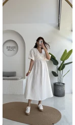 Becca Müslin Kumaş Elbise Beyaz