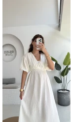 Becca Müslin Kumaş Elbise Beyaz