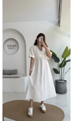 Becca Müslin Kumaş Elbise Beyaz