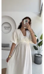 Becca Müslin Kumaş Elbise Beyaz