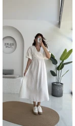 Becca Müslin Kumaş Elbise Beyaz