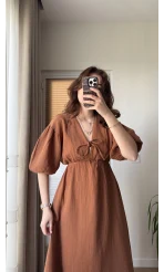 Becca Müslin Kumaş Elbise Kiremit