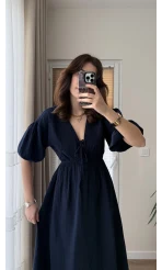 Becca Müslin Kumaş Elbise Lacivert 3008