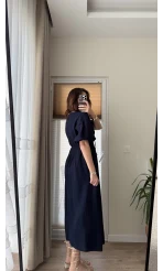 Becca Müslin Kumaş Elbise Lacivert 3008