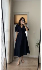 Becca Müslin Kumaş Elbise Lacivert 3008