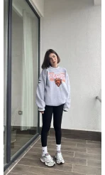 Beers Nakışlı Oversize Gri Sweat