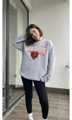 Beers Nakışlı Oversize Gri Sweat