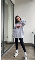 Beers Nakışlı Oversize Gri Sweat