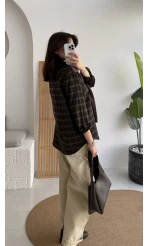 Bej Yüksek Bel Baggy Denim Pantolon