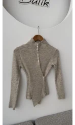 Belden Düğmeli Triko Kazak - Bej - Kod: 251027