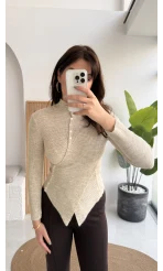 Belden Düğmeli Triko Kazak - Bej - Kod: 251027